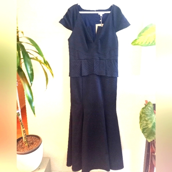 Zac Posen NWT '07 Structured Pleated V-Neck Mermaid Gown with Flat Pleat Peplum - Picture 1 of 10